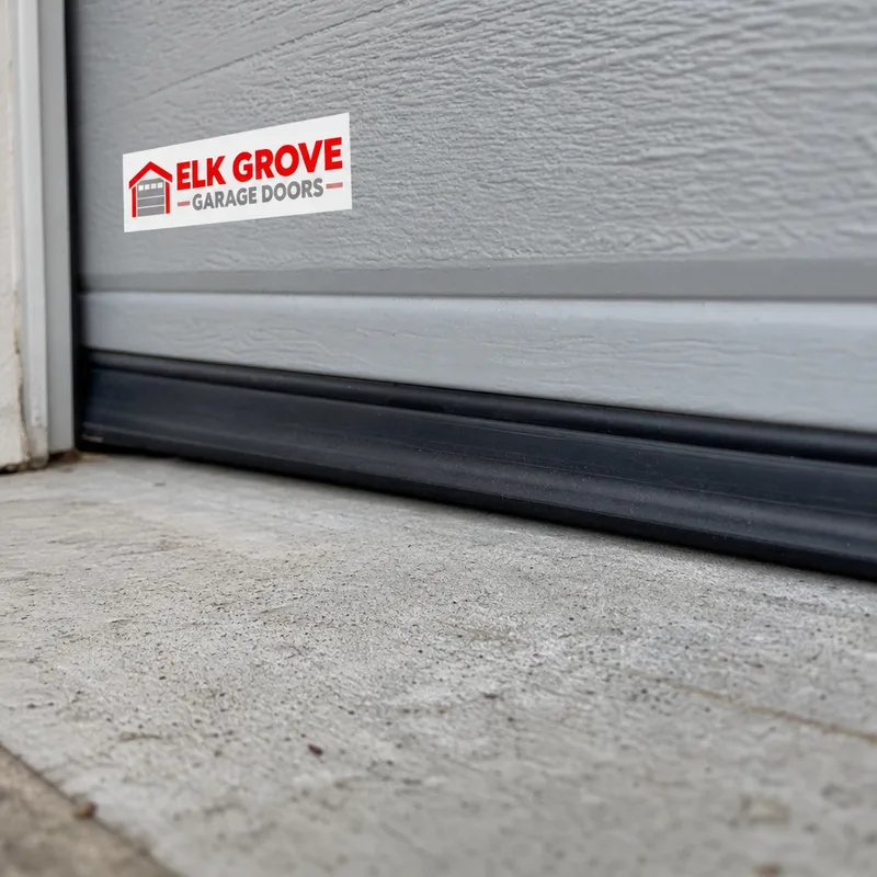 Close-up of a garage door bottom seal making even contact with a concrete floor