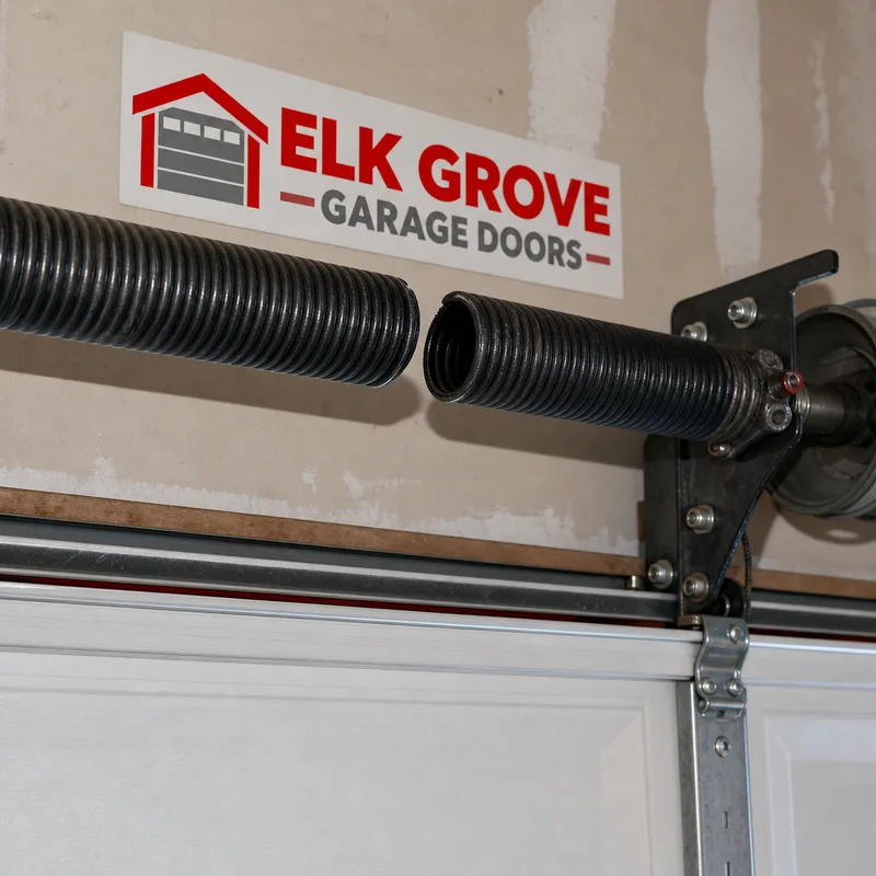 Close-up of a torsion spring with a visible separation in the coil